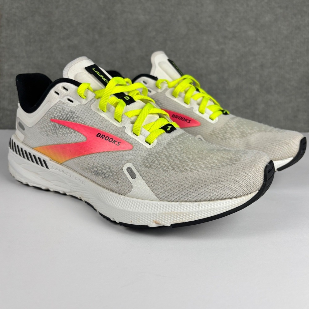 Brooks Launch GTS 9 Running Shoes Support Sneakers 8.5 White Pink Yellow